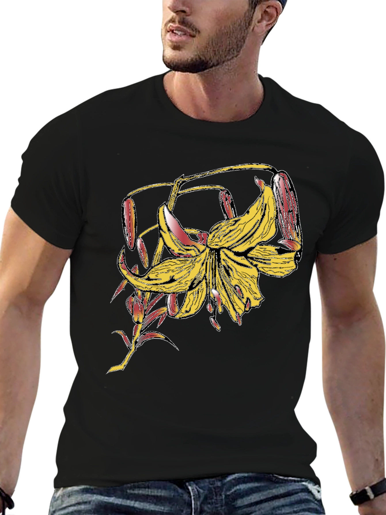 Floral Graphic Tee - Black Cotton Blend