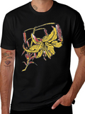 Floral Graphic Tee - Black Cotton Blend