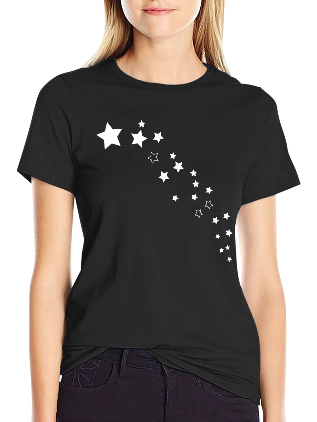 Stylish Black T-Shirt with Starry Trail Design