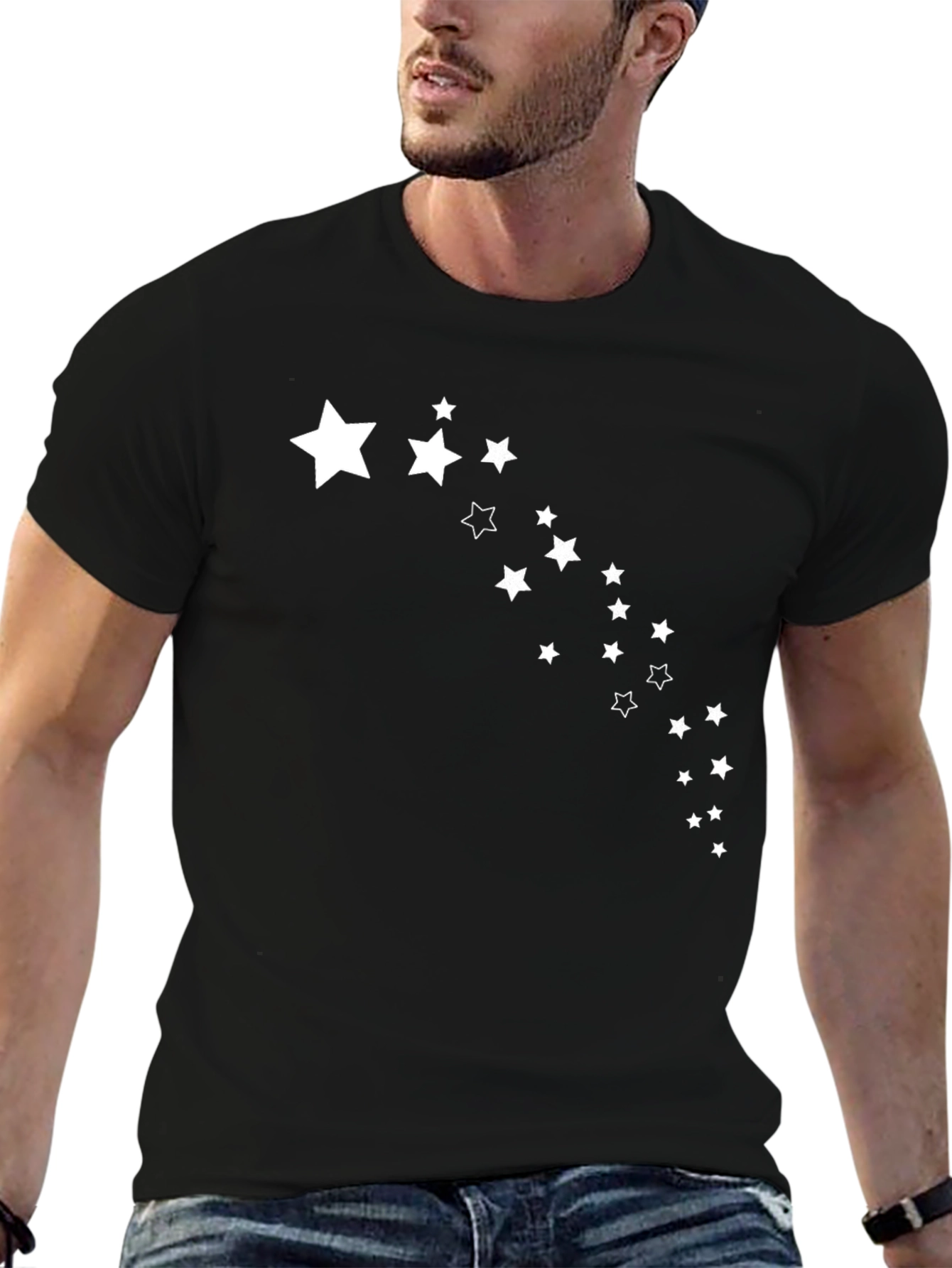 Stylish Black T-Shirt with Starry Trail Design