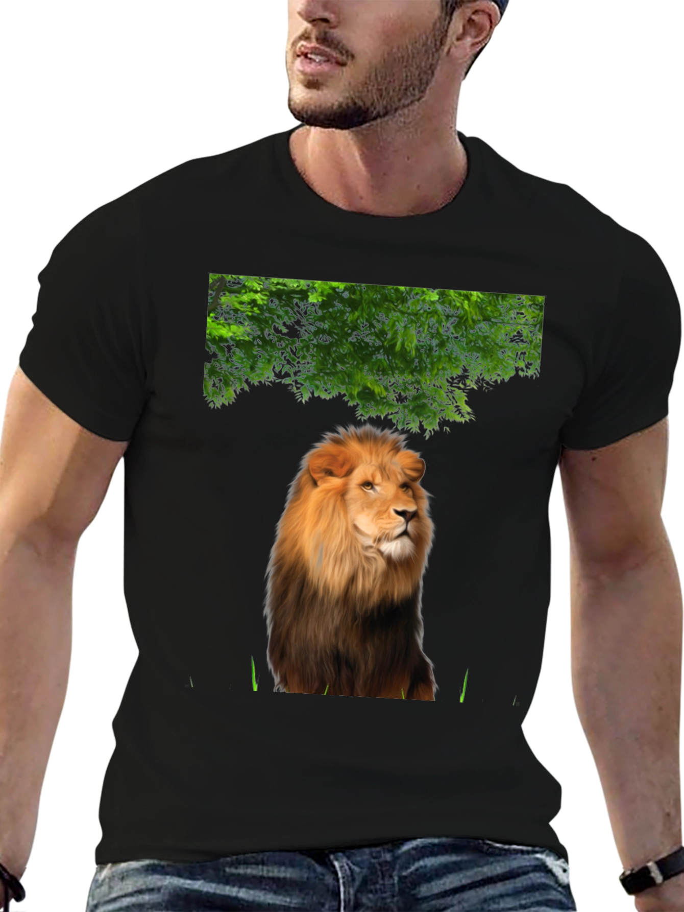 Lion Graphic Print T-Shirt - Black