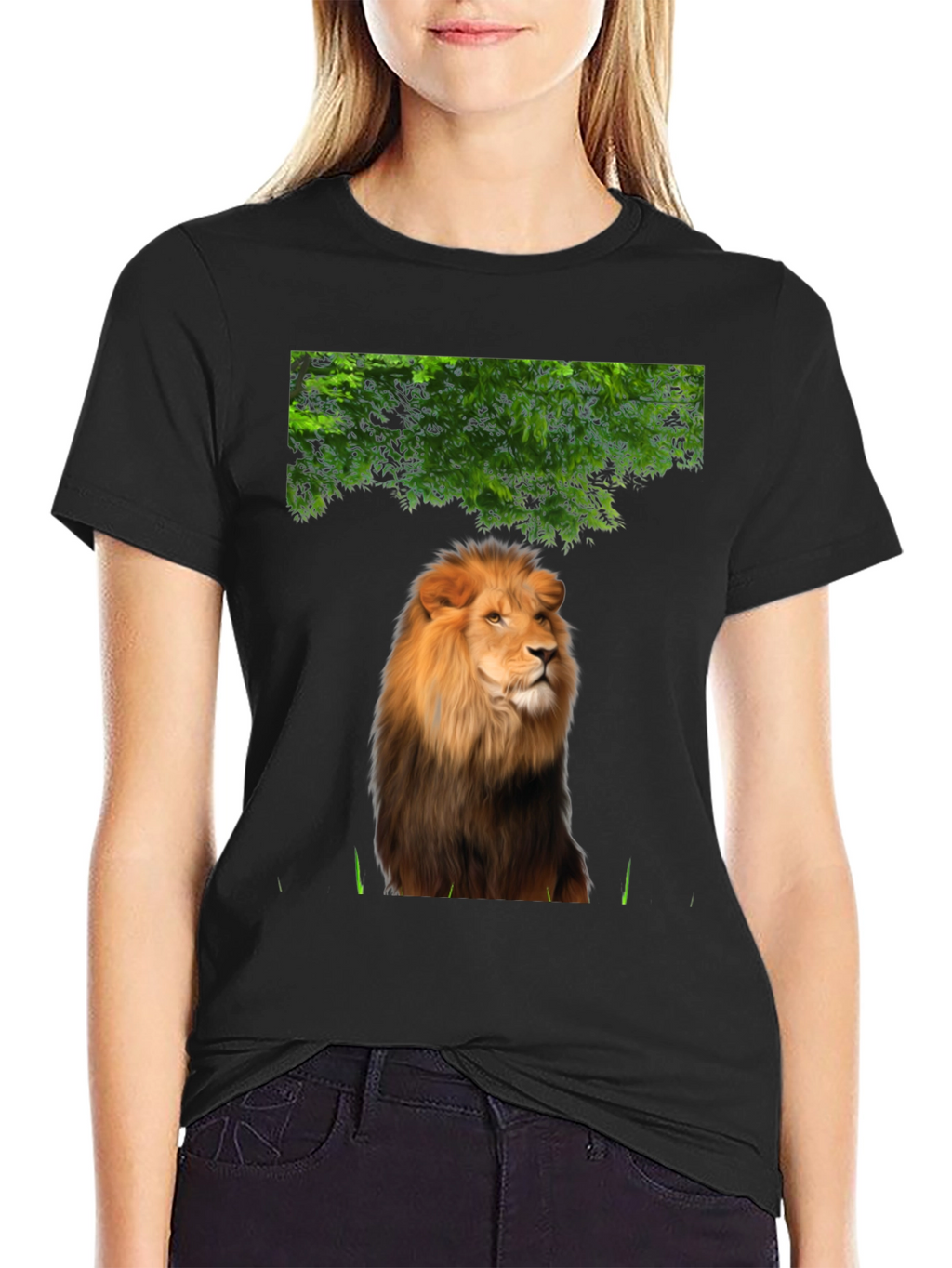 Lion Graphic Print T-Shirt - Black