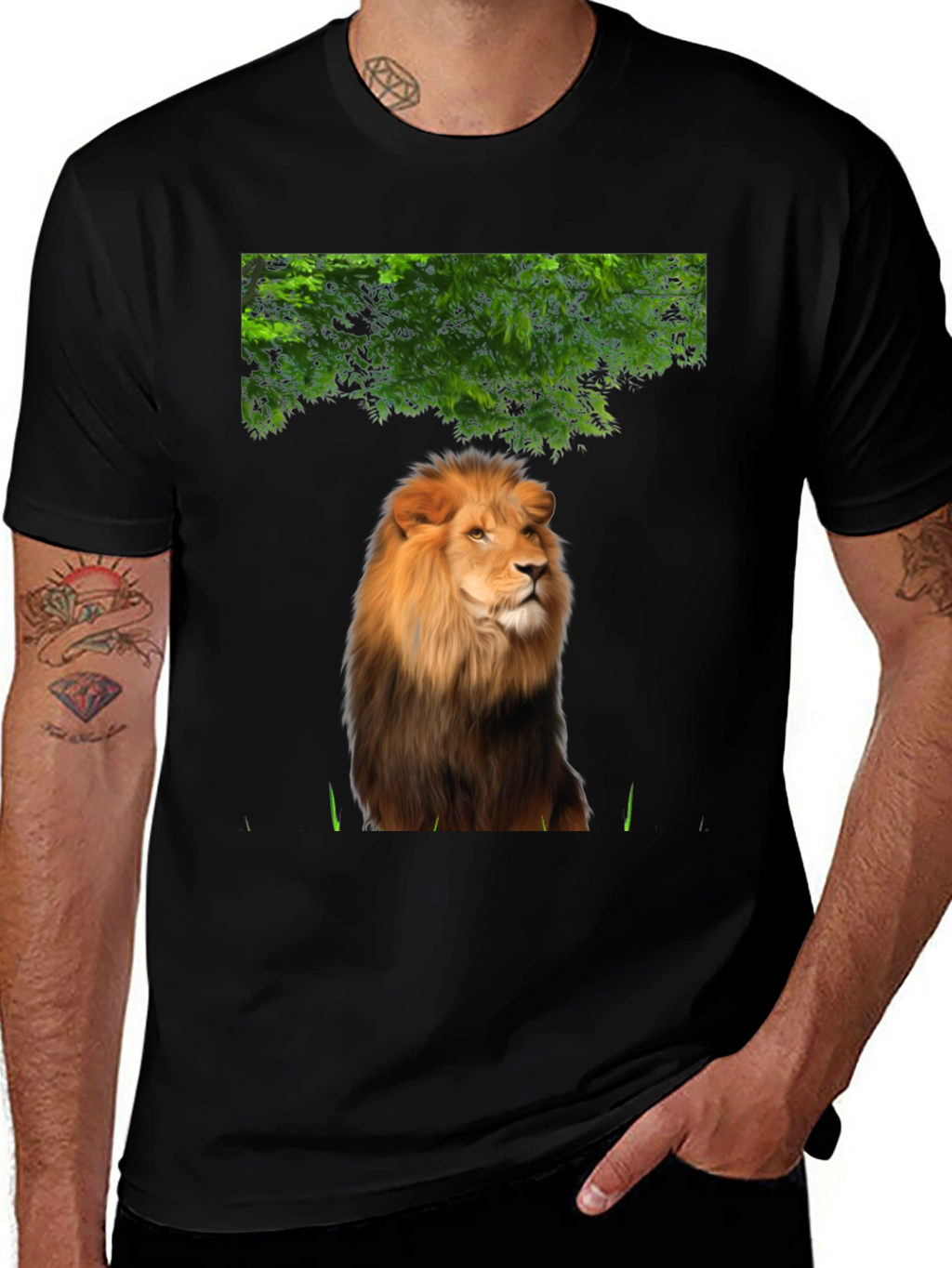 Lion Graphic Print T-Shirt - Black