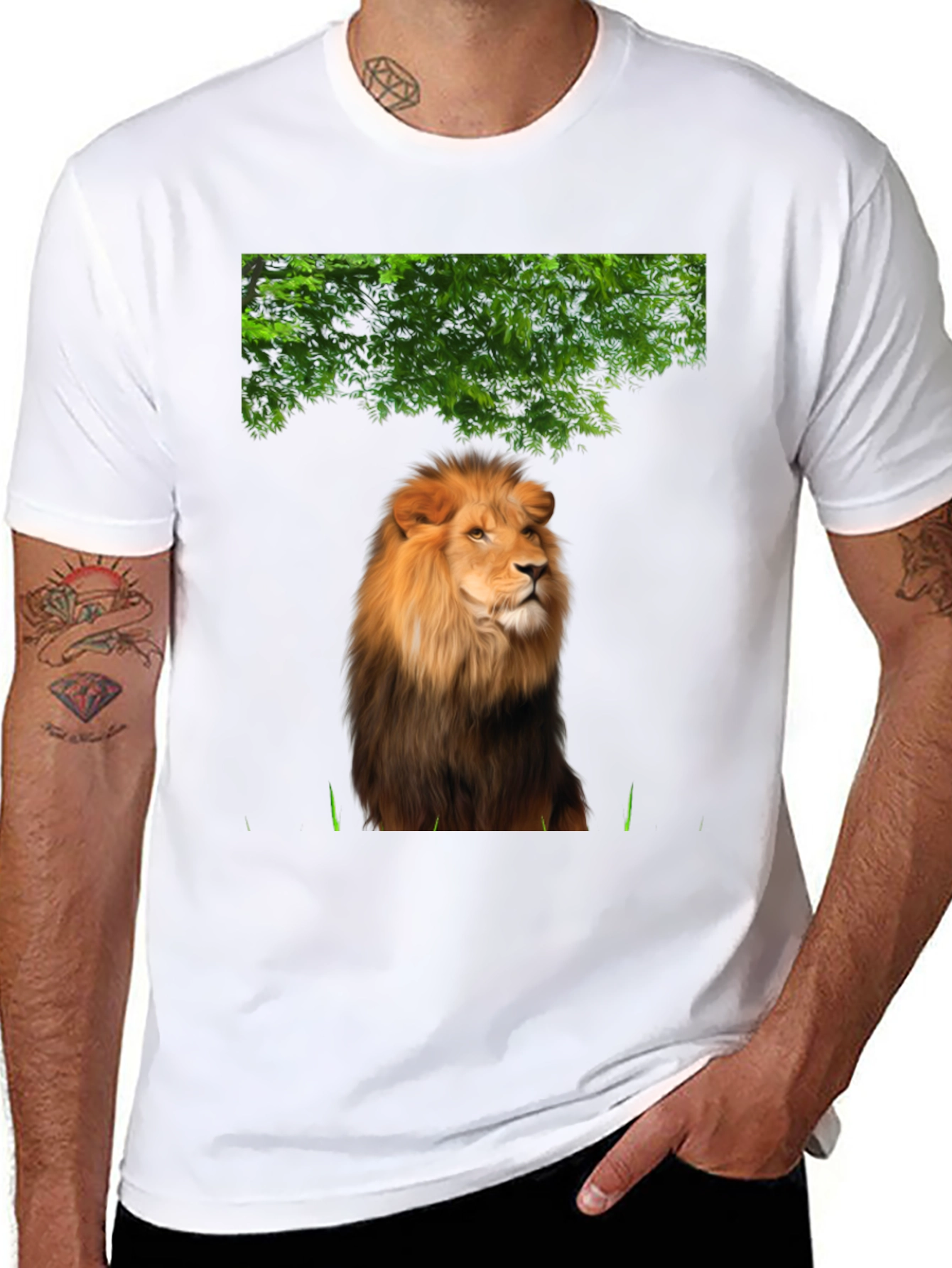 Lion Graphic Print T-Shirt - Black