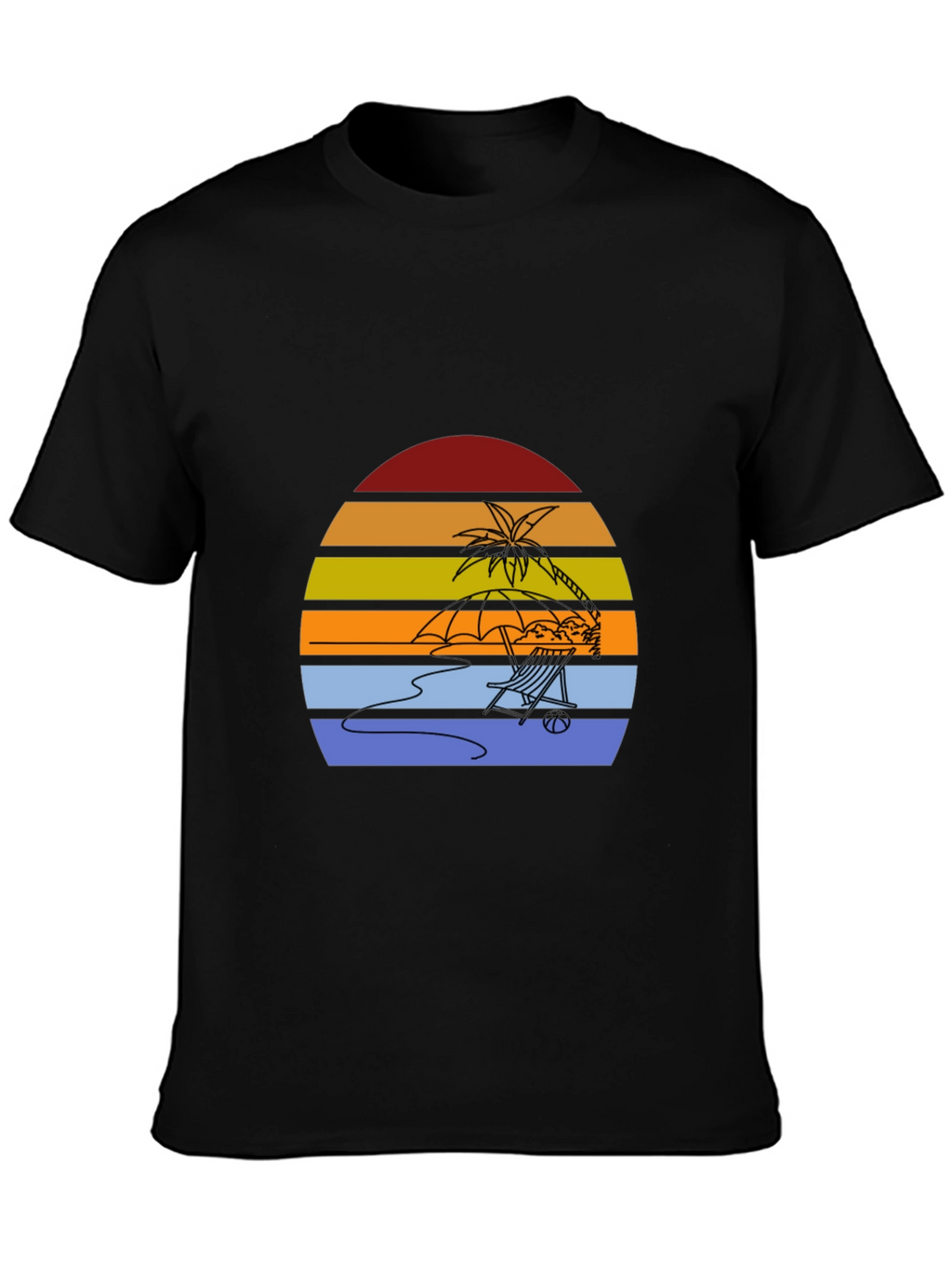 Sunset Beach T-Shirt - Relaxed Palm Tree Chair Design