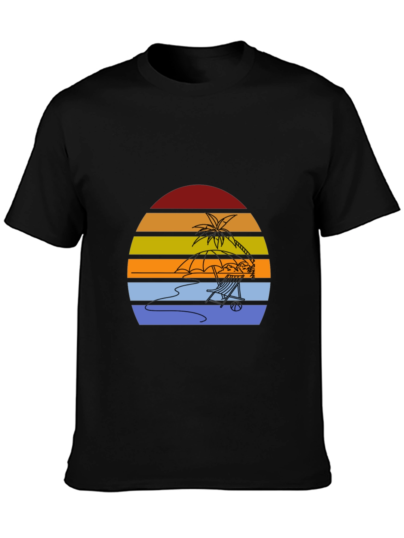 Sunset Beach T-Shirt - Relaxed Palm Tree Chair Design