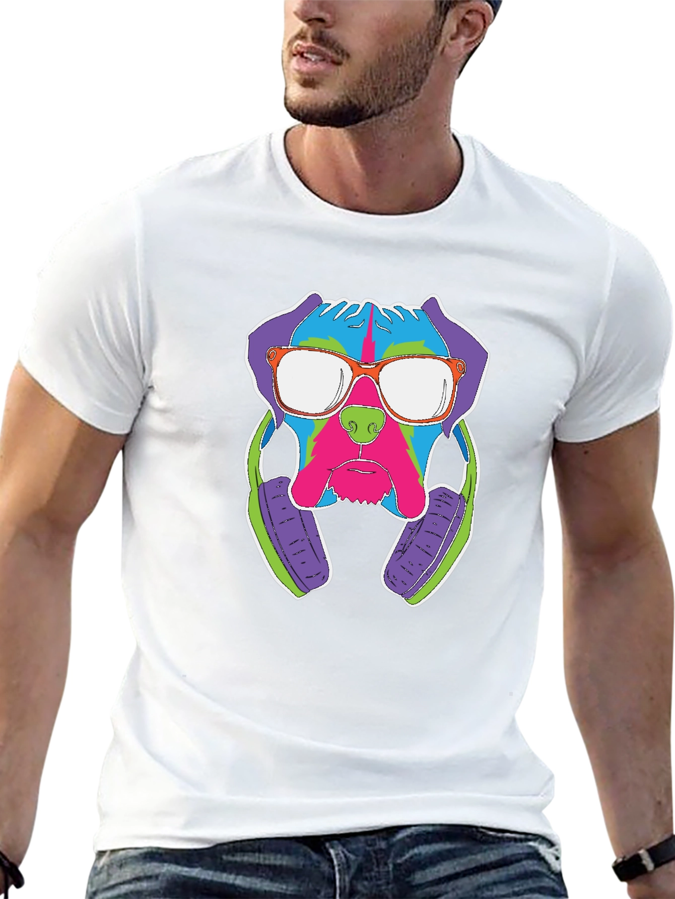 Cool Dog with Headphones Graphic T-Shirt