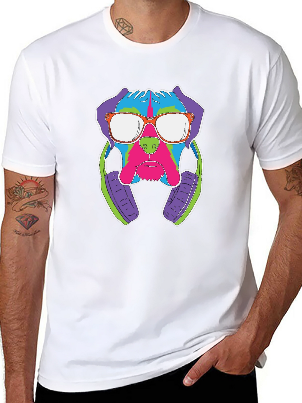 Cool Dog with Headphones Graphic T-Shirt