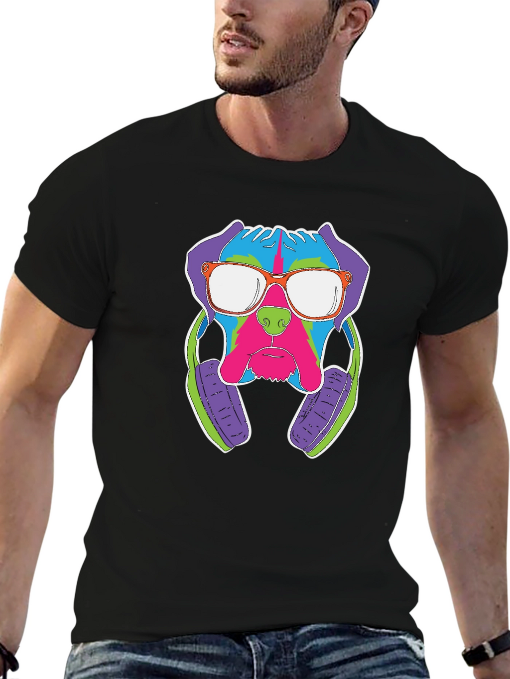Cool Dog with Headphones Graphic T-Shirt