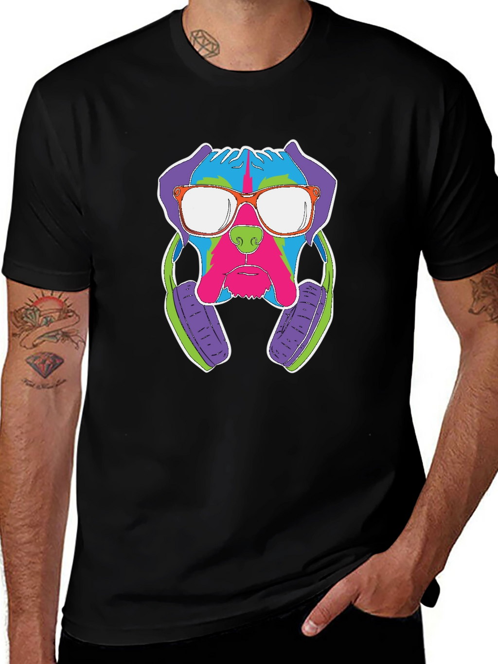 Cool Dog with Headphones Graphic T-Shirt