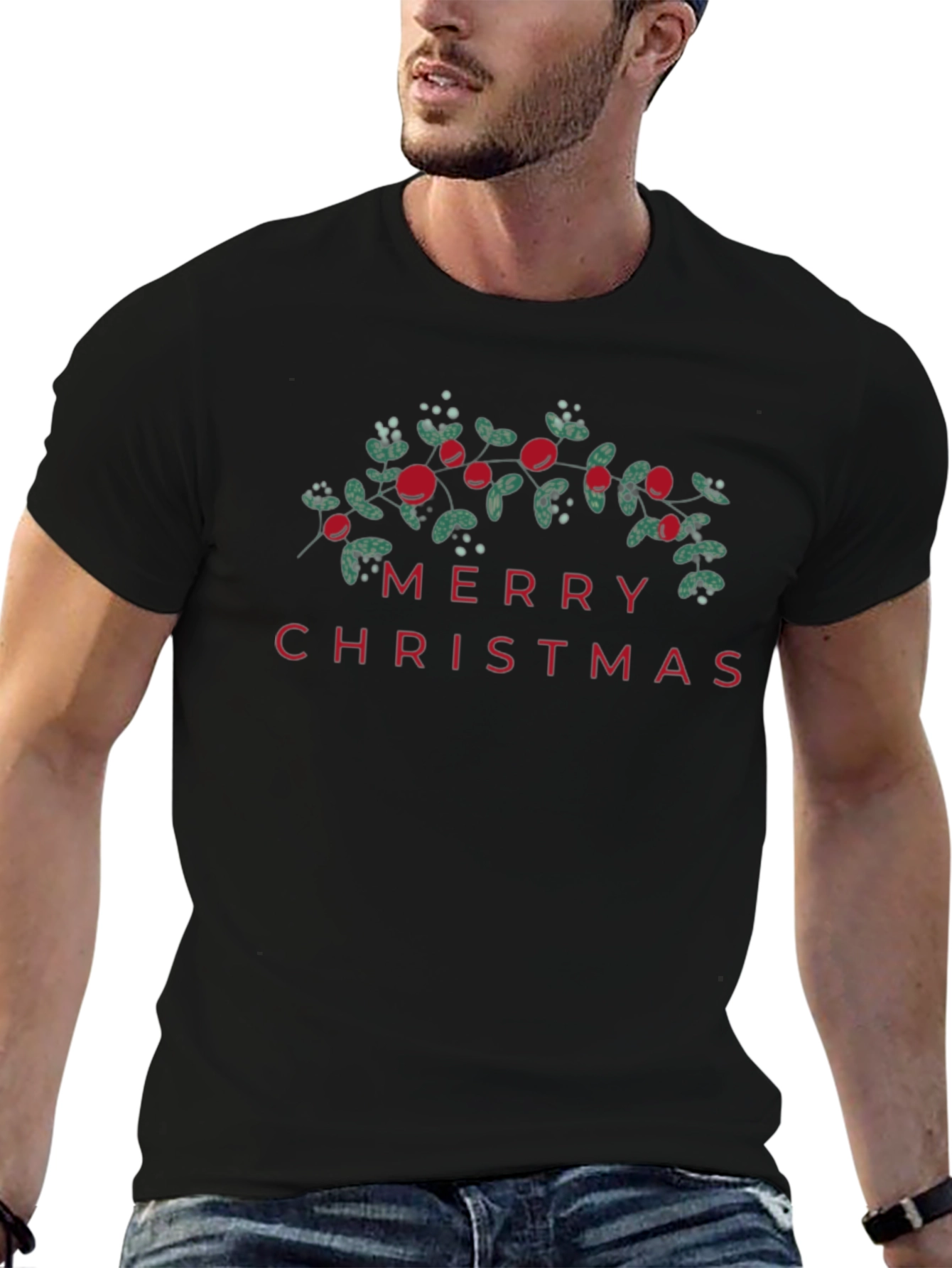 Festive Merry Christmas Graphic Tee - Black