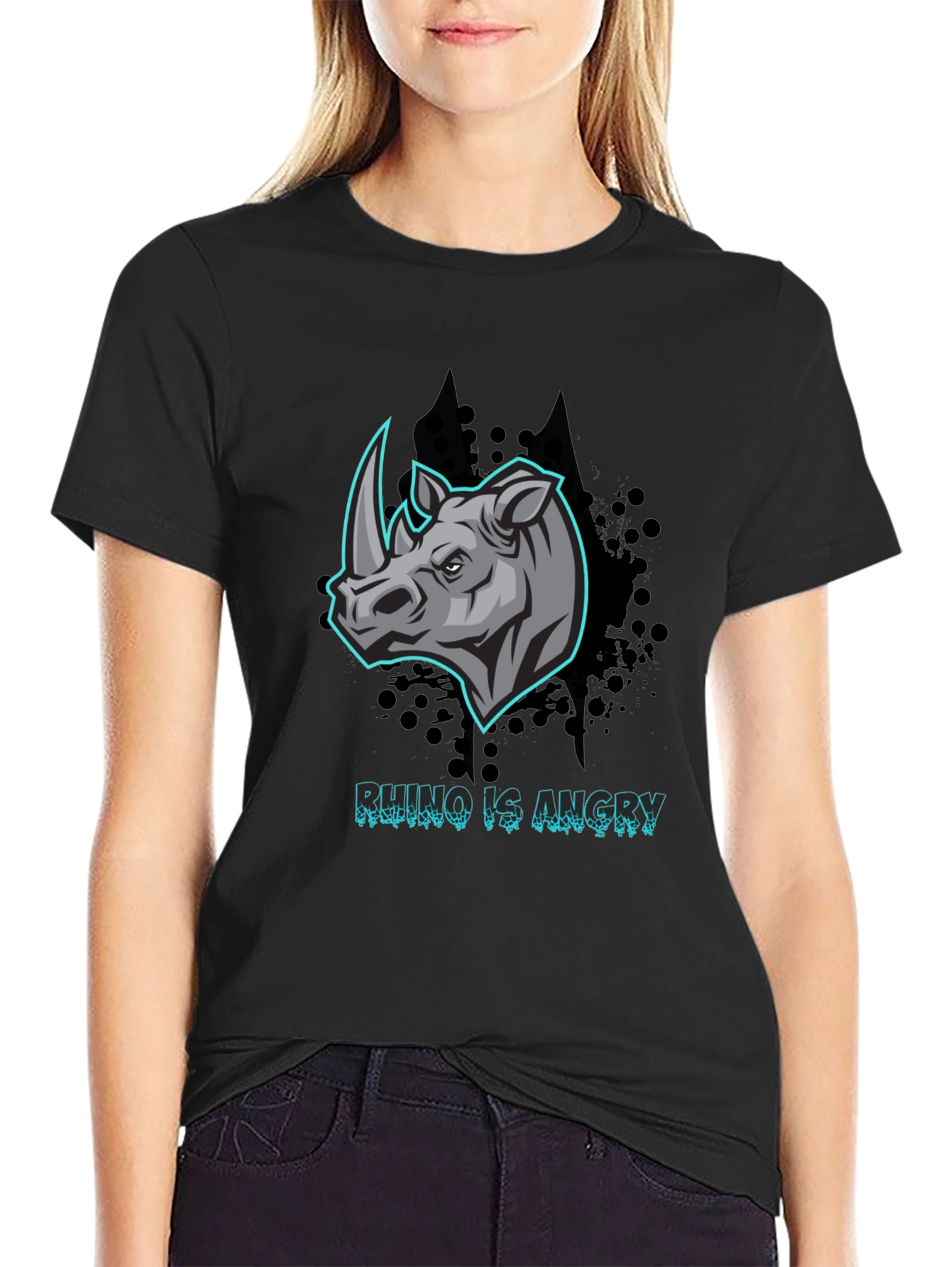 Angry Rhino Graphic T-Shirt - Black Cotton Tee
