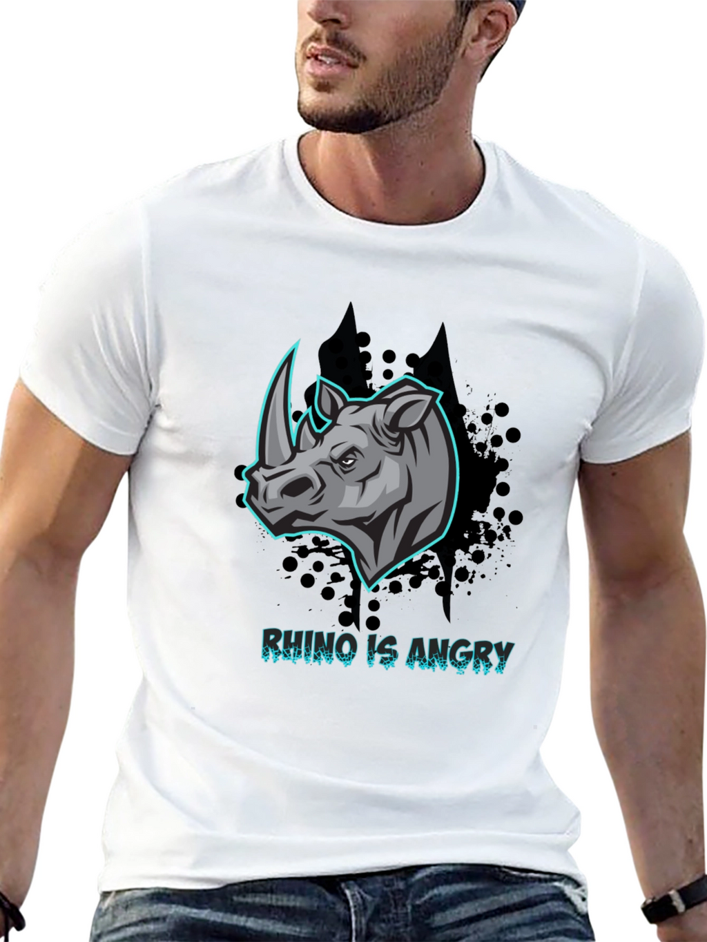 Angry Rhino Graphic T-Shirt - Black Cotton Tee