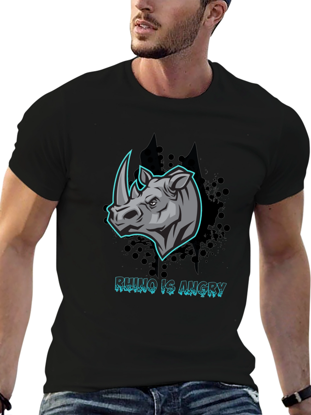 Angry Rhino Graphic T-Shirt - Black Cotton Tee