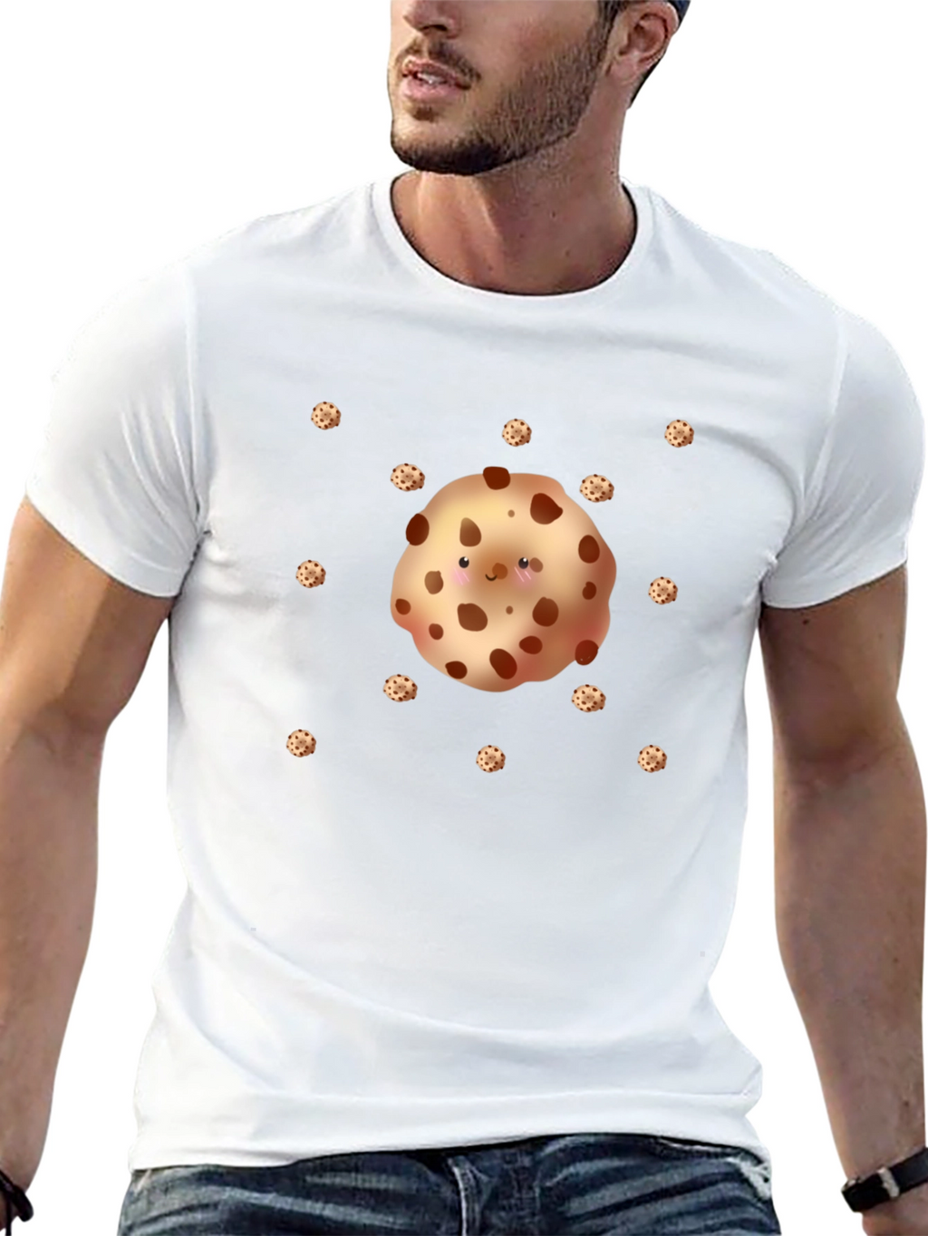 Cute Cookie Pattern Black T-Shirt