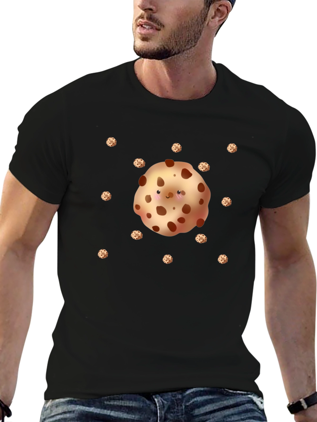 Cute Cookie Pattern Black T-Shirt