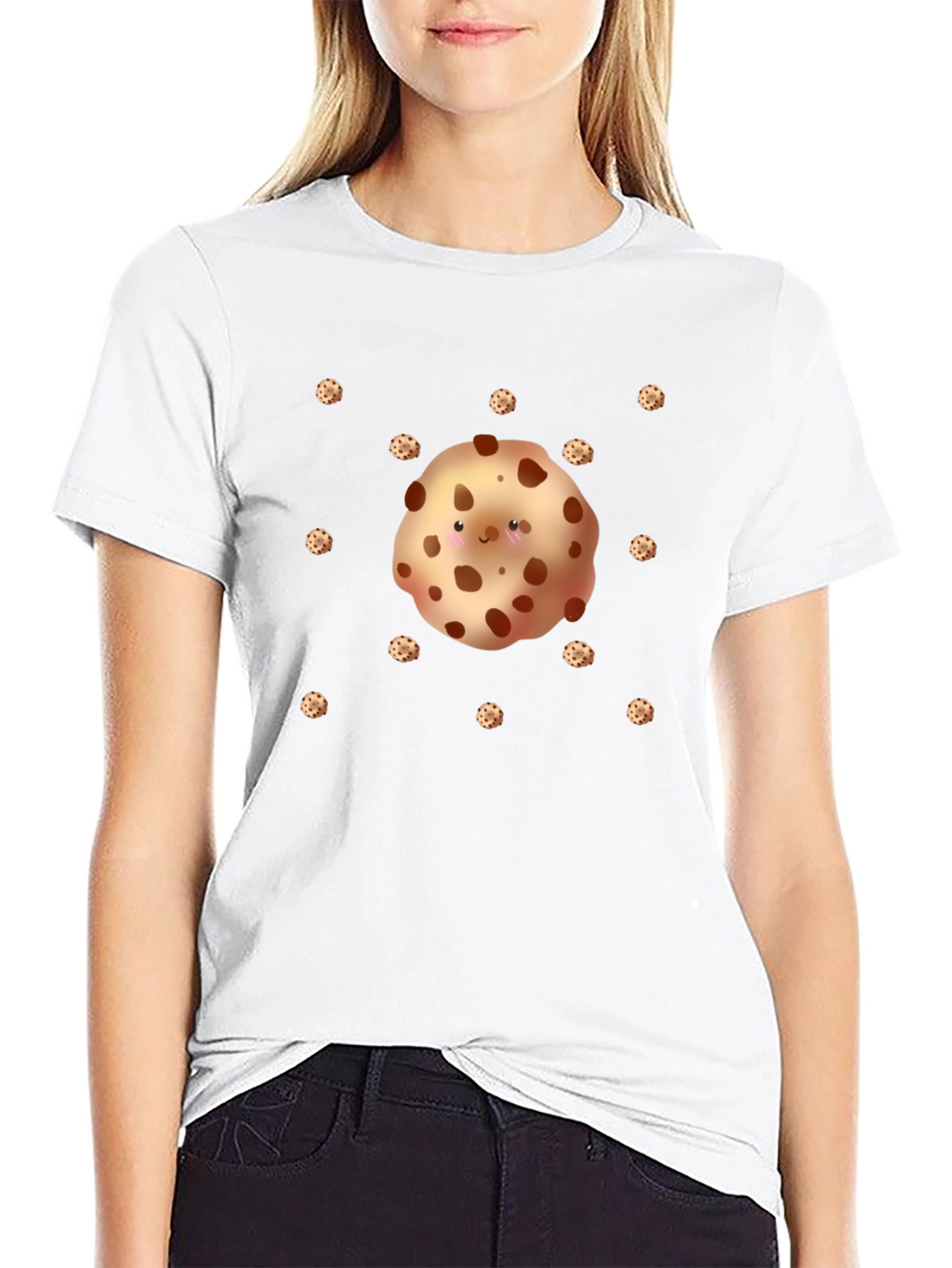 Cute Cookie Pattern Black T-Shirt