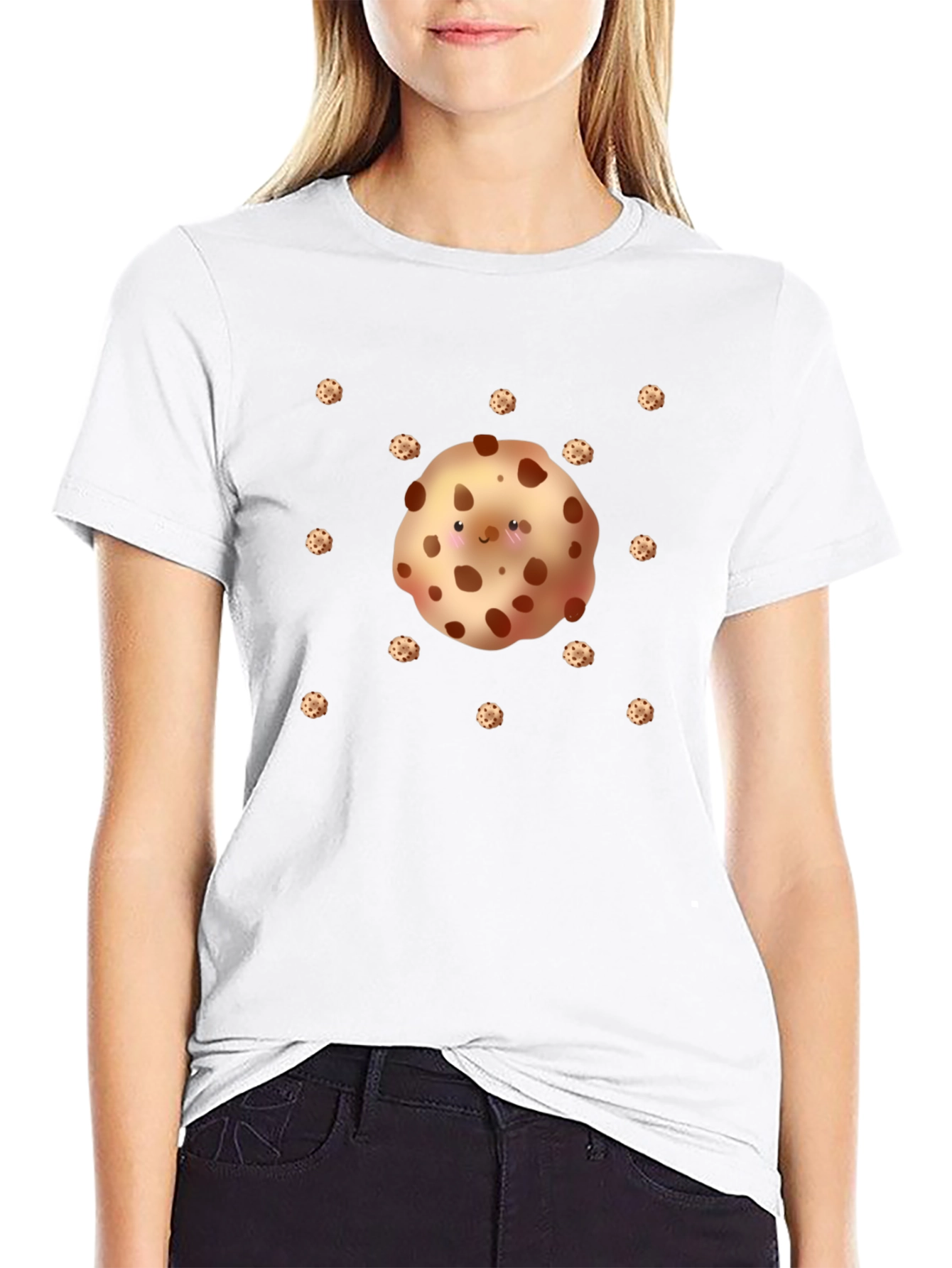Cute Cookie Pattern Black T-Shirt