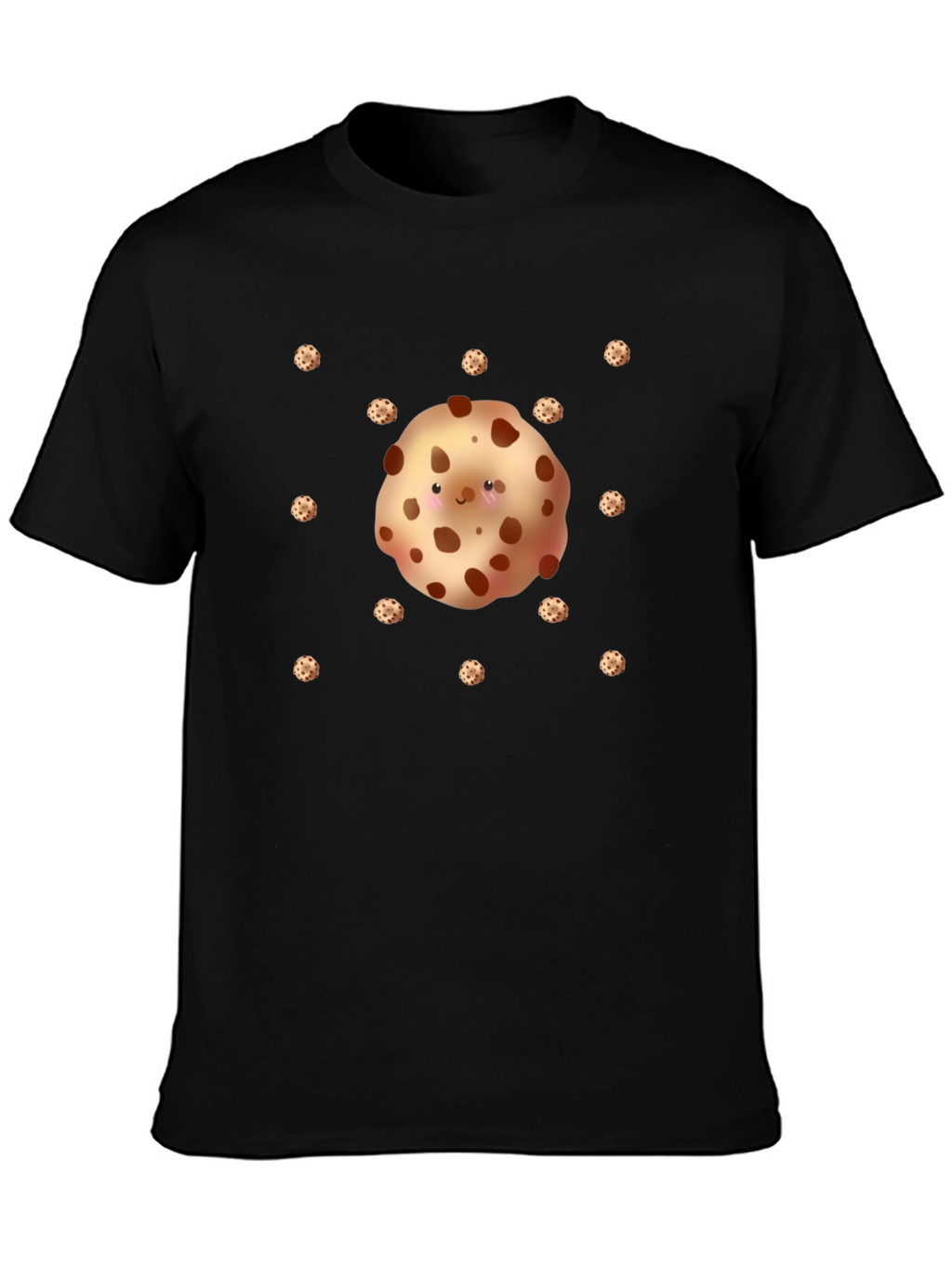 Cute Cookie Pattern Black T-Shirt
