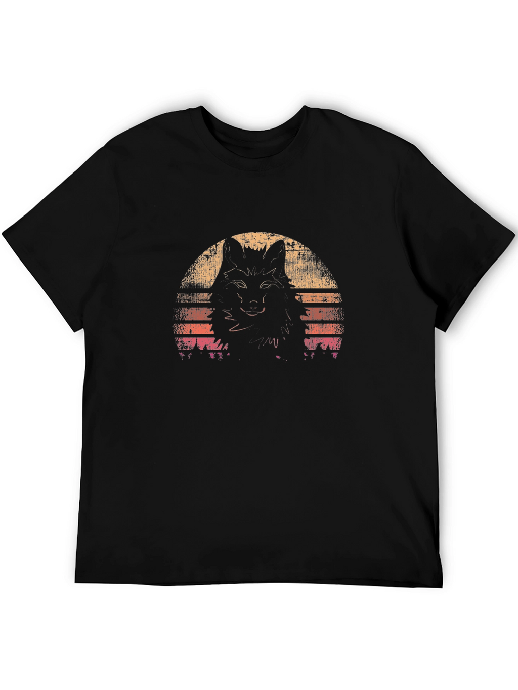 Retro Wolf Sunset Graphic Tee - Black T-Shirt