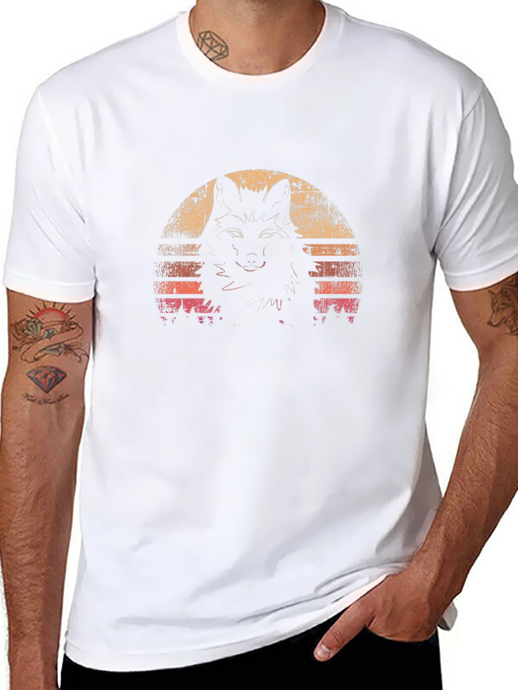 Retro Wolf Sunset Graphic Tee - Black T-Shirt