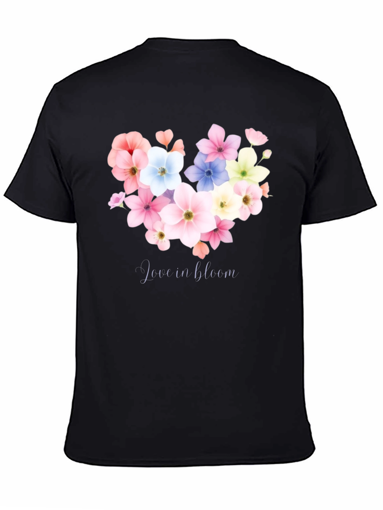 Love in Bloom Floral Heart Graphic Tee - Black