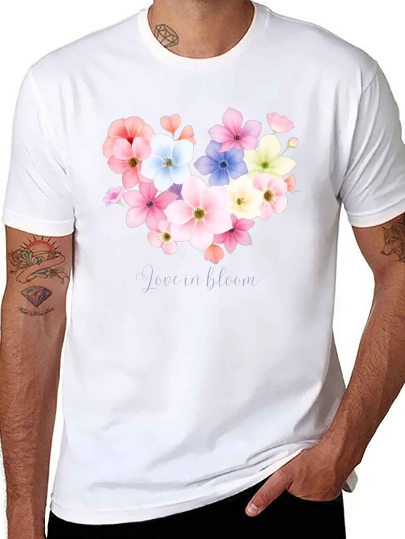 Love in Bloom Floral Heart Graphic Tee - Black