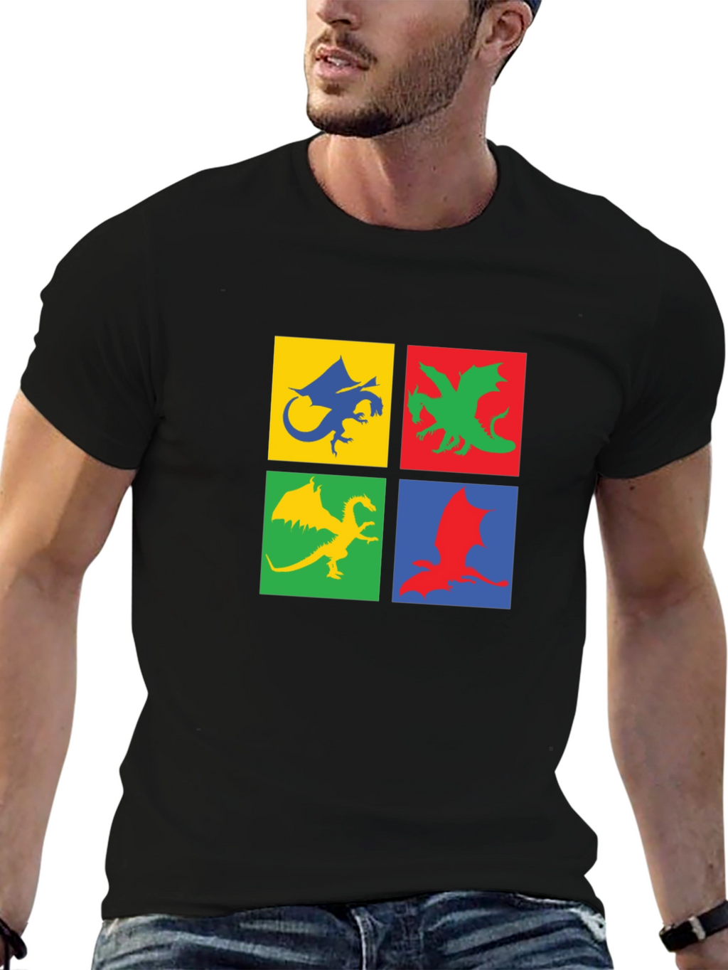 Dragon Squares Graphic Black T-Shirt