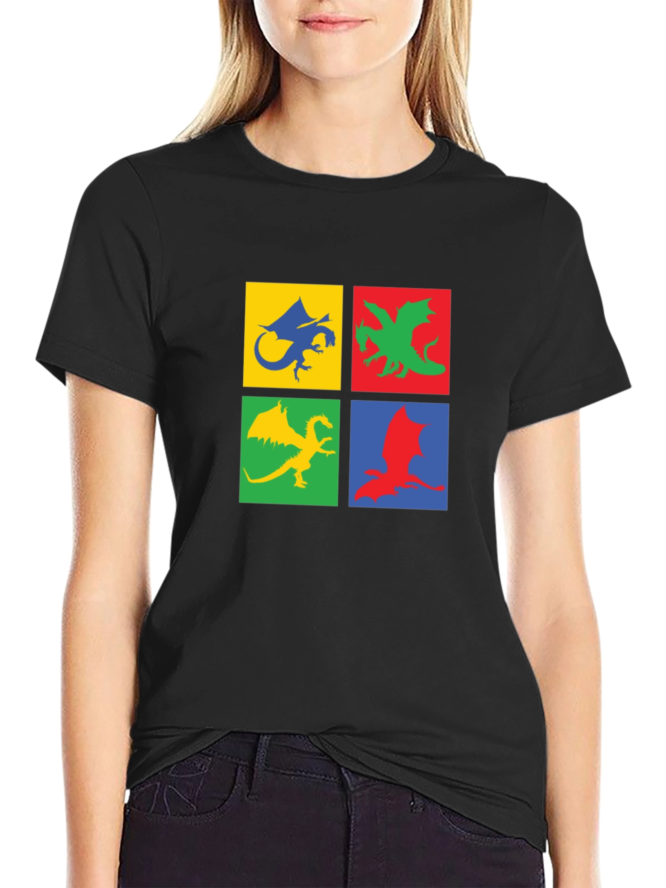 Dragon Squares Graphic Black T-Shirt