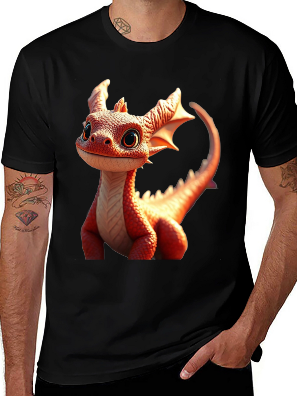 Cute Dragon Graphic Tee - Black Cotton Comfort