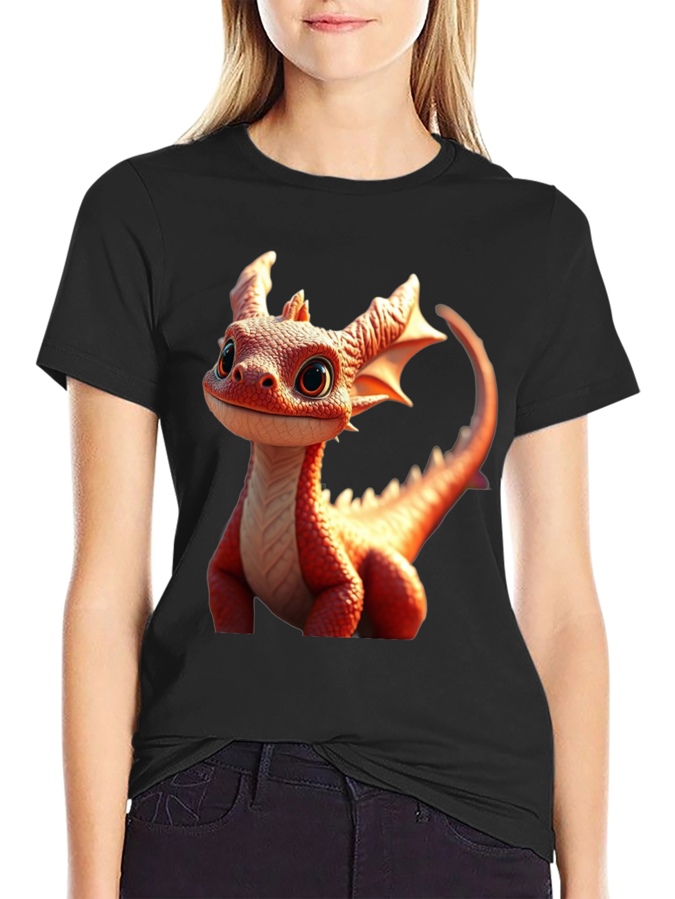 Cute Dragon Graphic Tee - Black Cotton Comfort