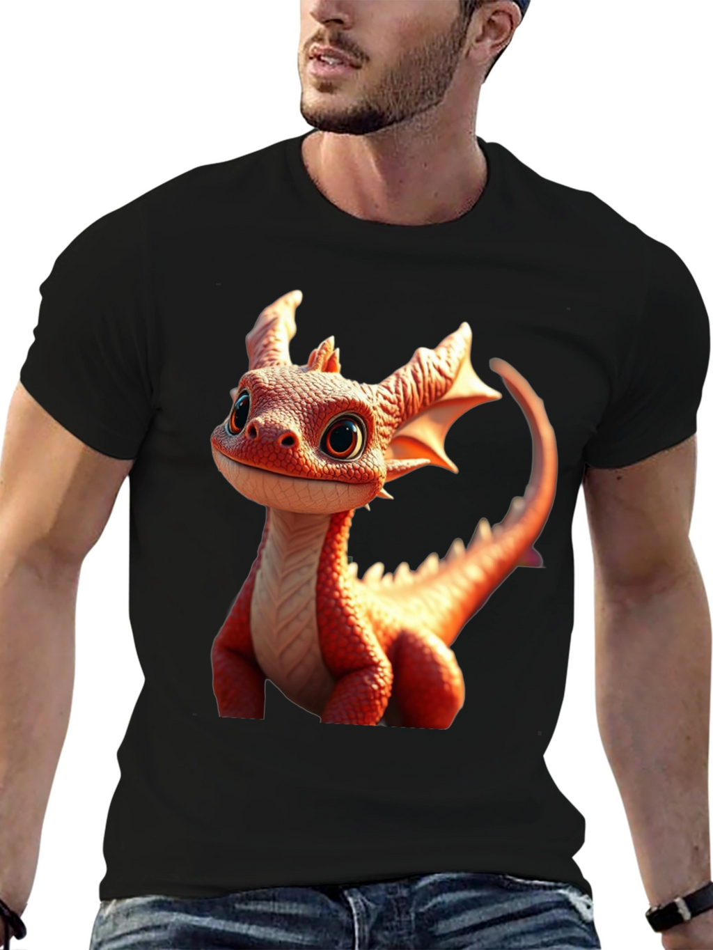 Cute Dragon Graphic Tee - Black Cotton Comfort