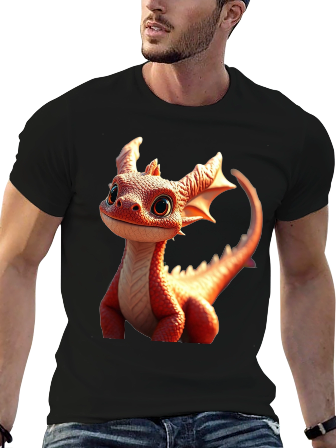 Cute Dragon Graphic Tee - Black Cotton Comfort