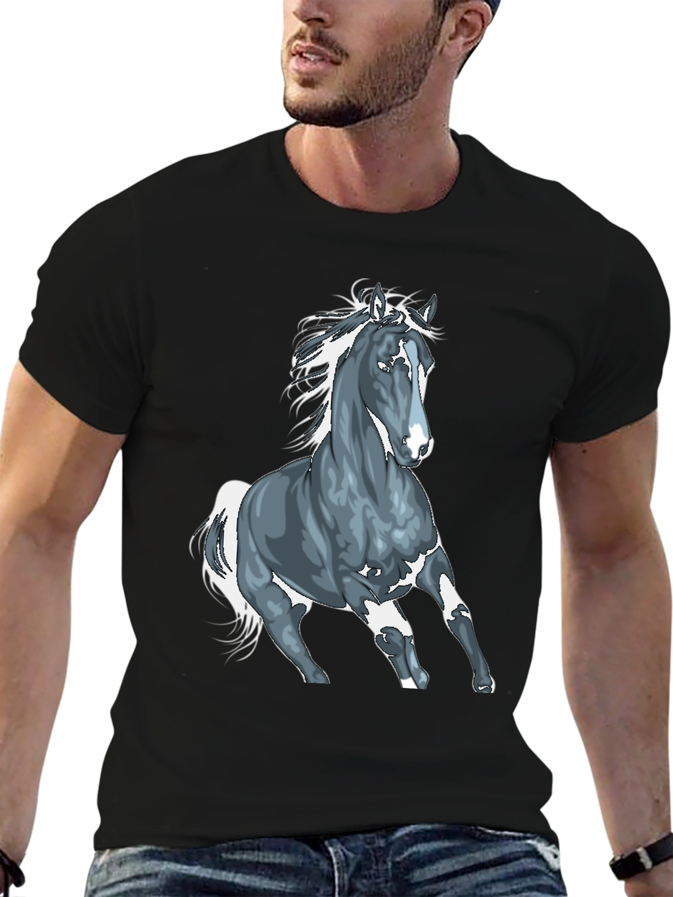 Horse Graphic T-Shirt - Black Cotton Tee