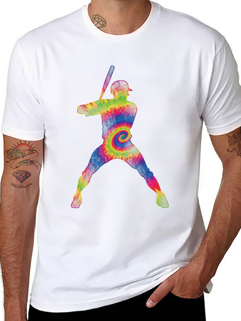 Tie Dye Baseball Player Graphic Tee