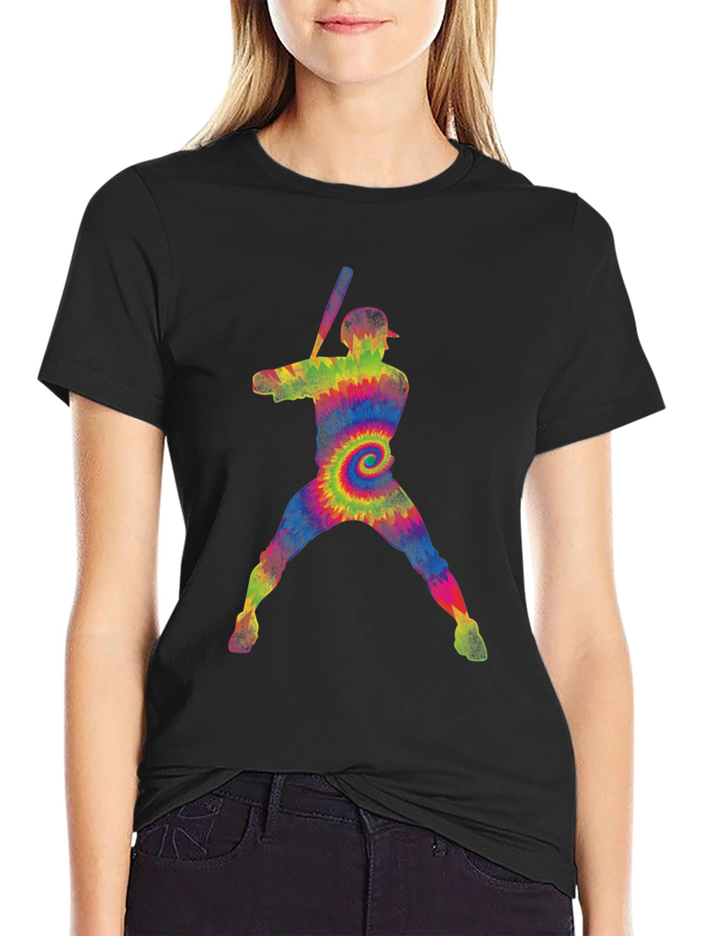 Tie Dye Baseball Player Graphic Tee