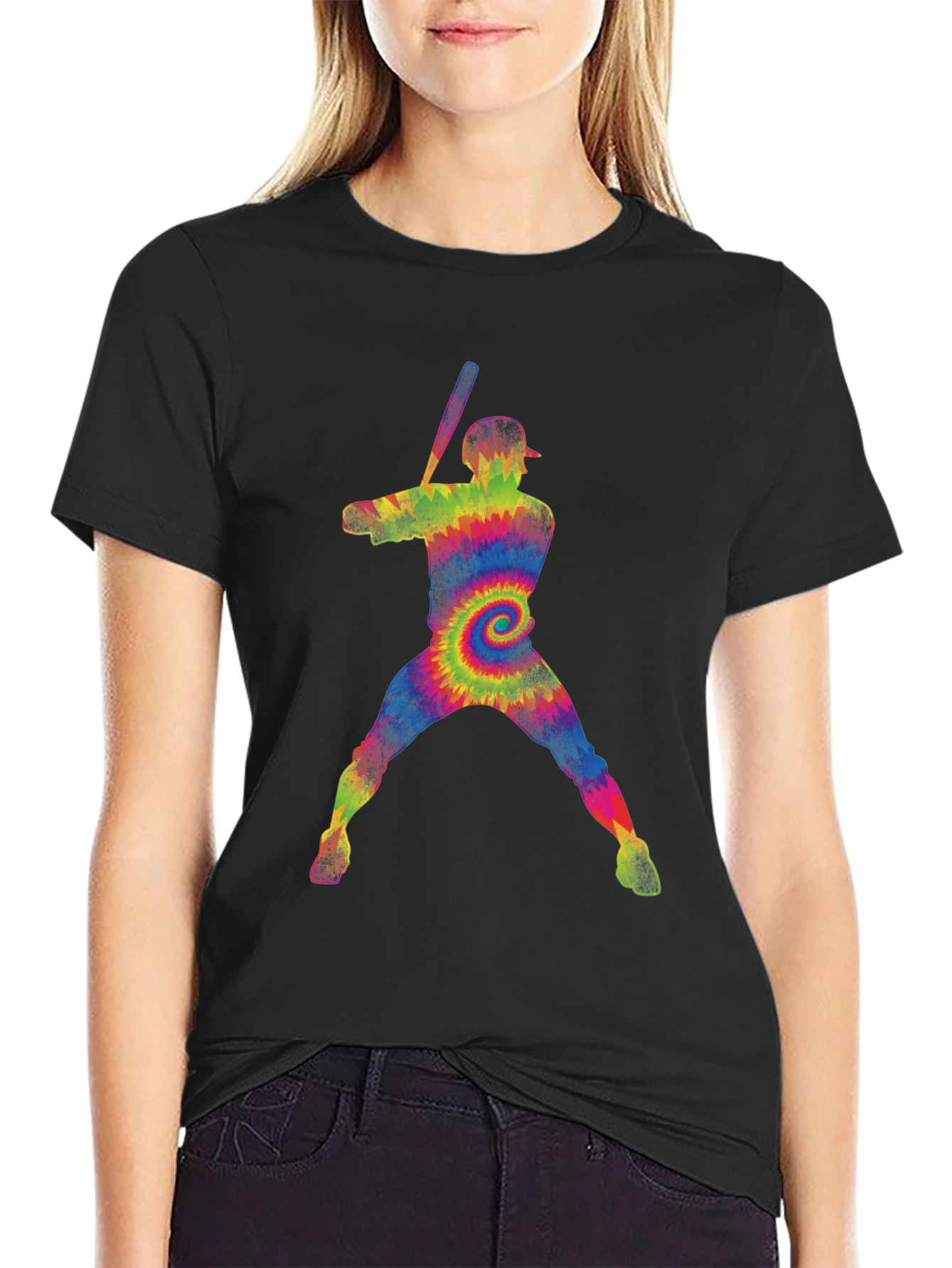 Tie Dye Baseball Player Graphic Tee