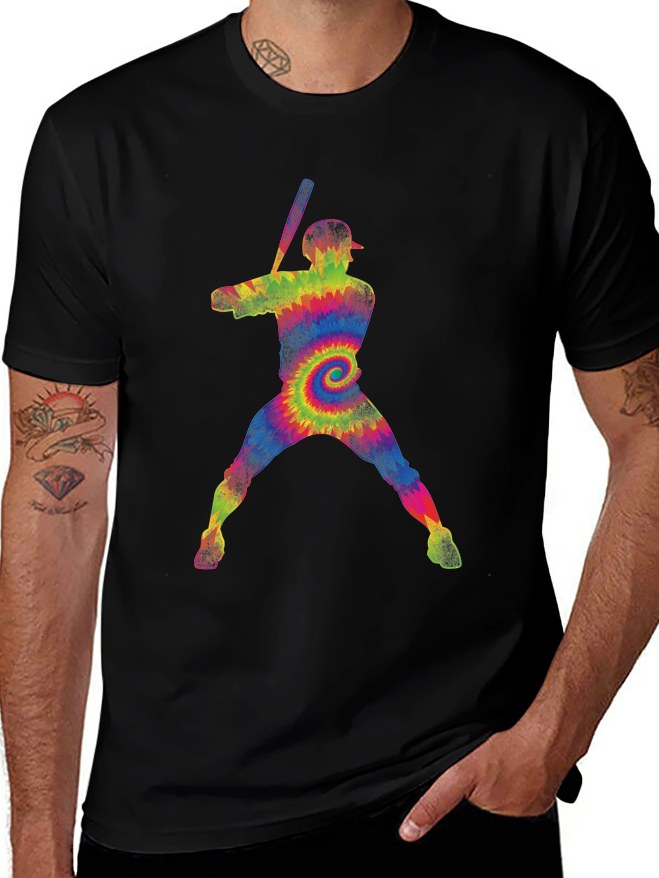 Tie Dye Baseball Player Graphic Tee