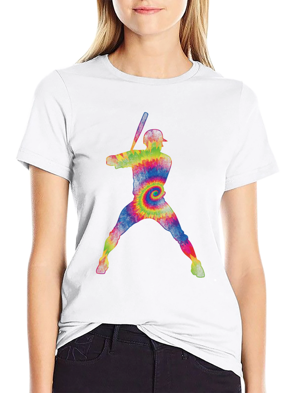 Tie Dye Baseball Player Graphic Tee