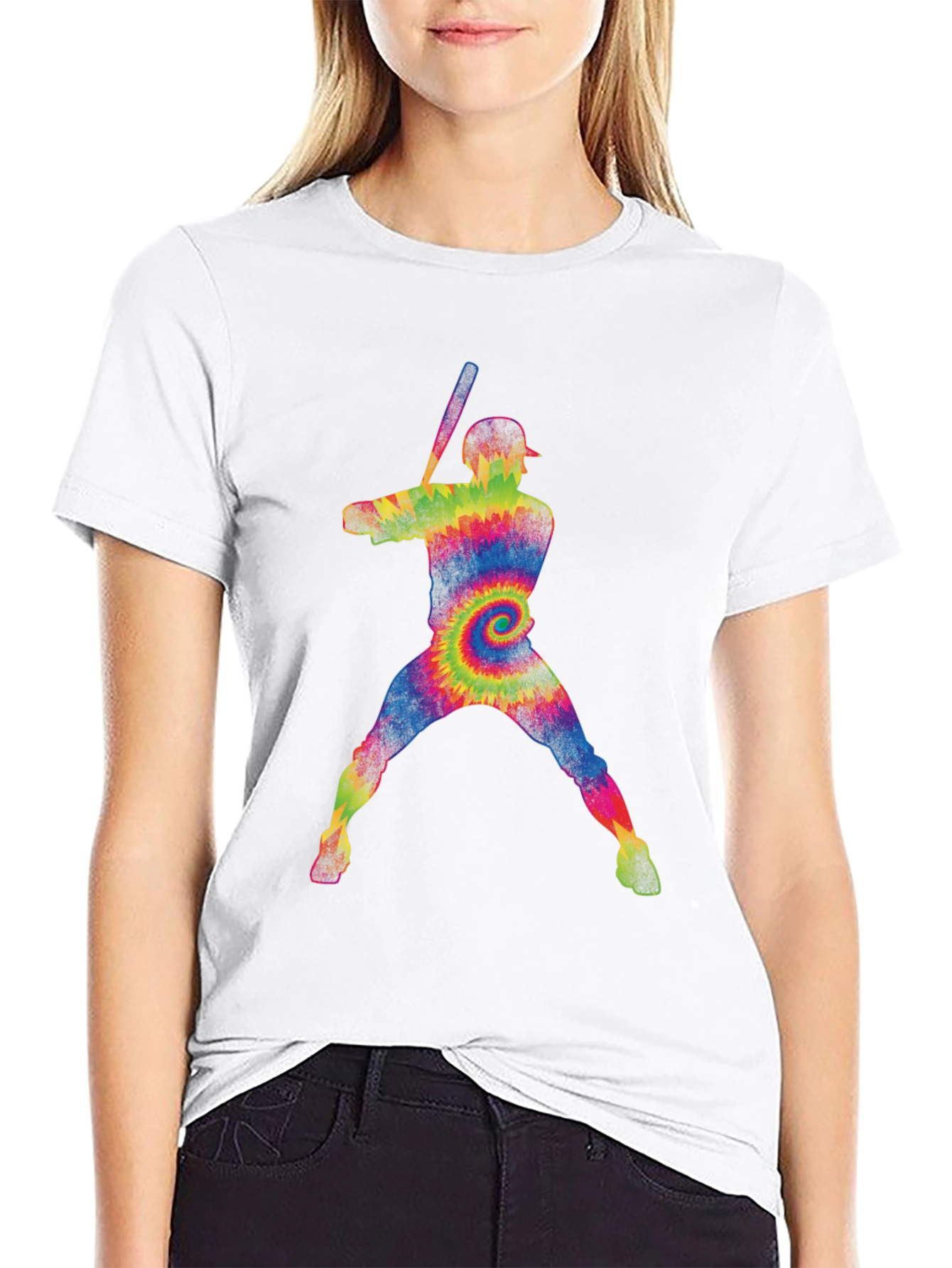 Tie Dye Baseball Player Graphic Tee