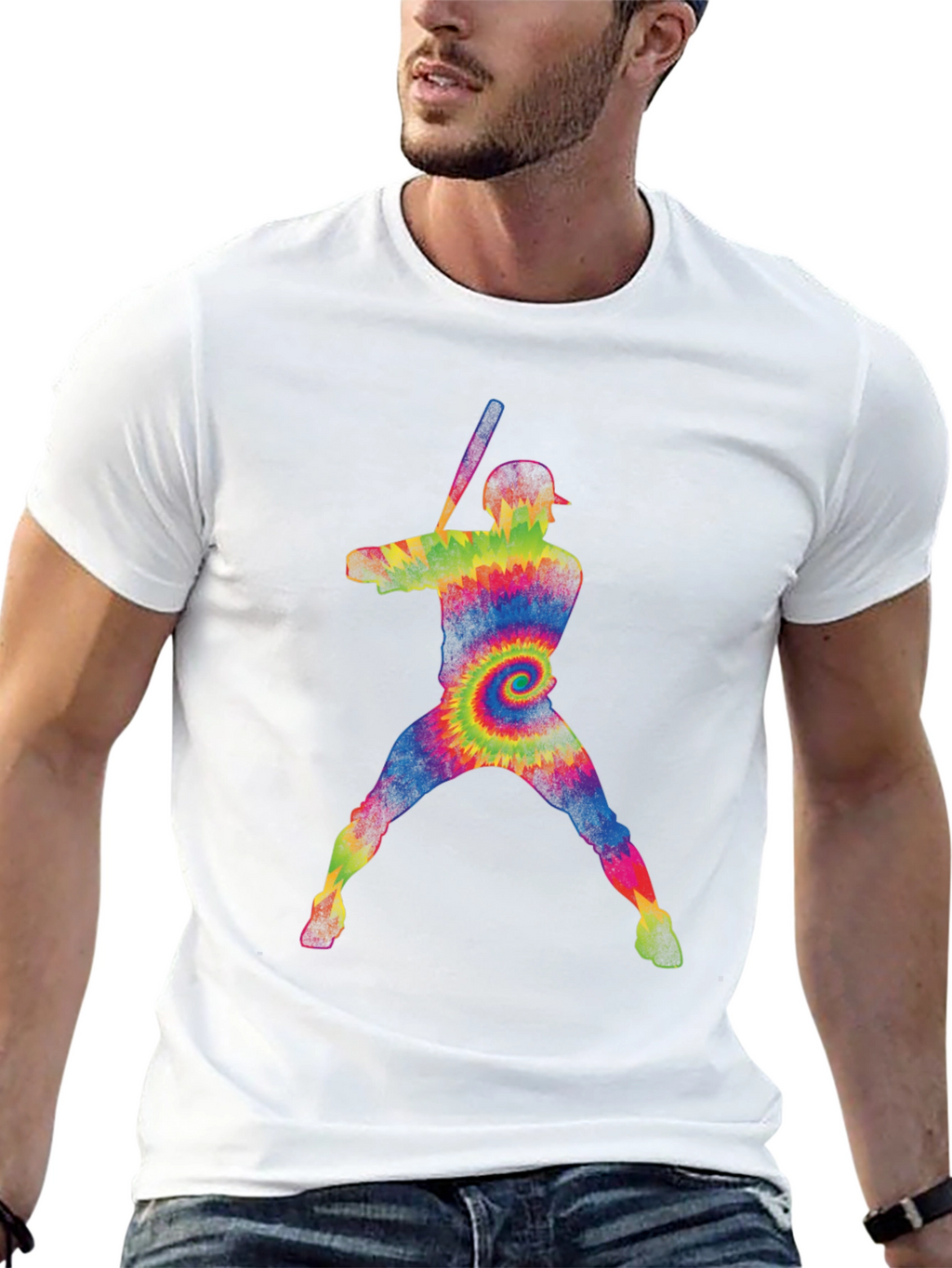 Tie Dye Baseball Player Graphic Tee