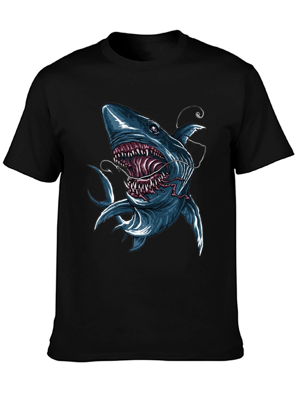 Mens Shark Graphic Print Black T-Shirt