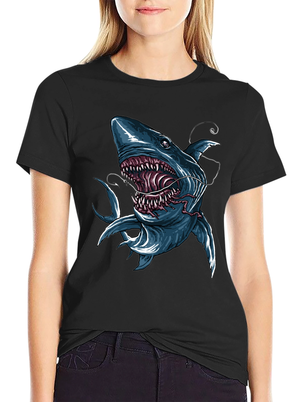 Mens Shark Graphic Print Black T-Shirt