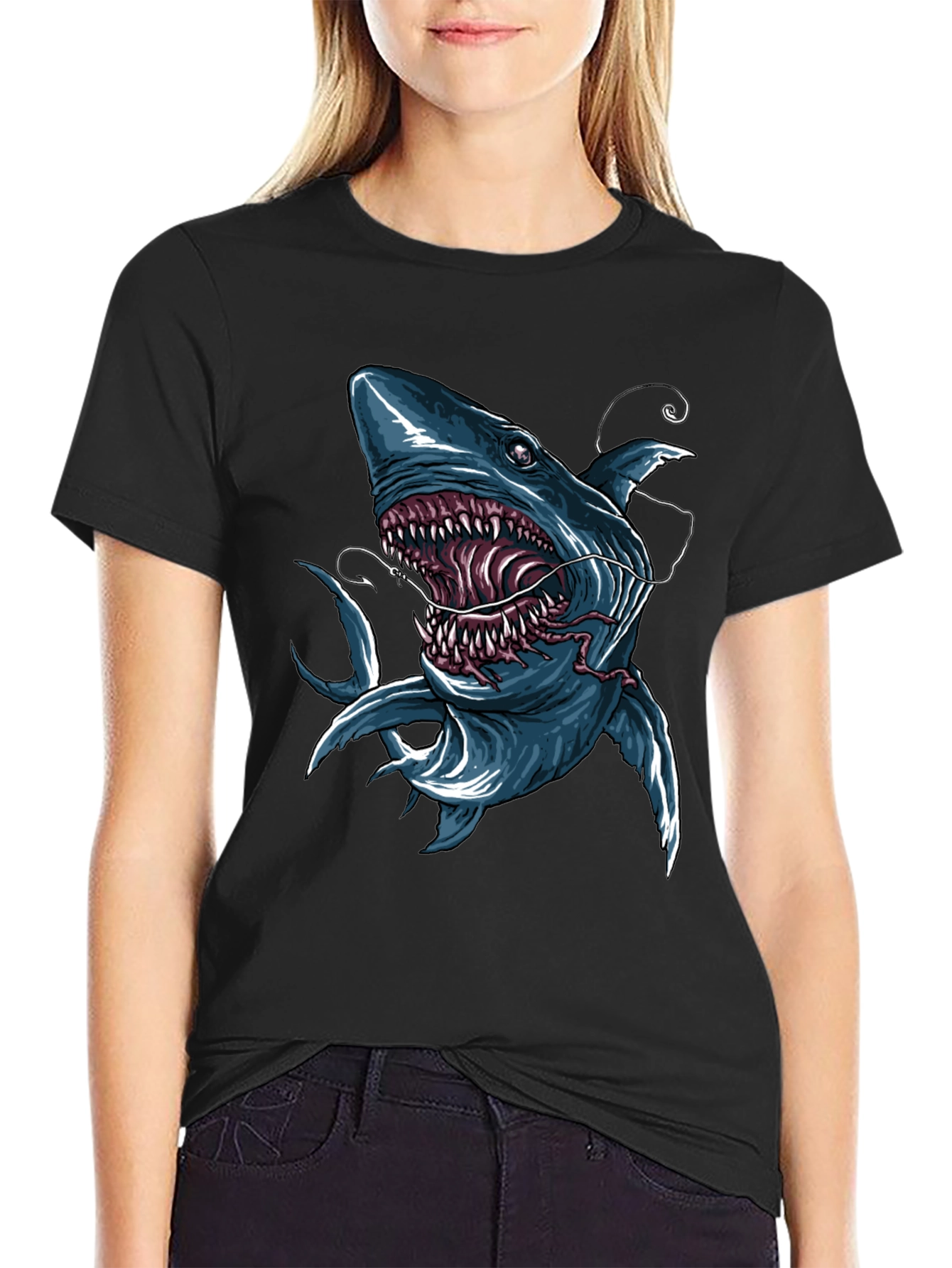 Mens Shark Graphic Print Black T-Shirt