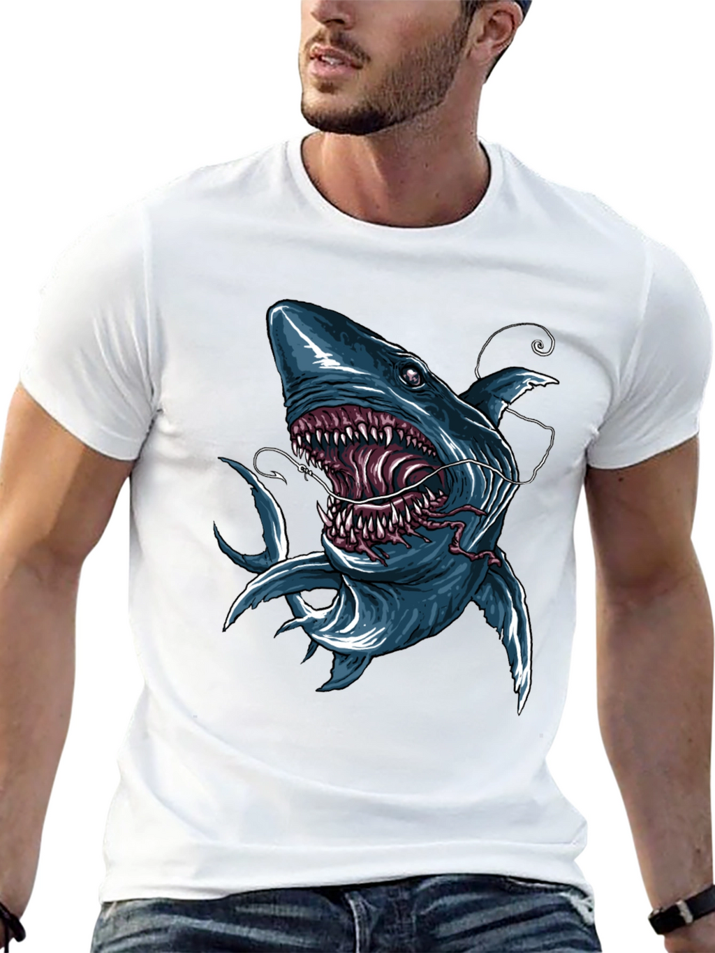 Mens Shark Graphic Print Black T-Shirt