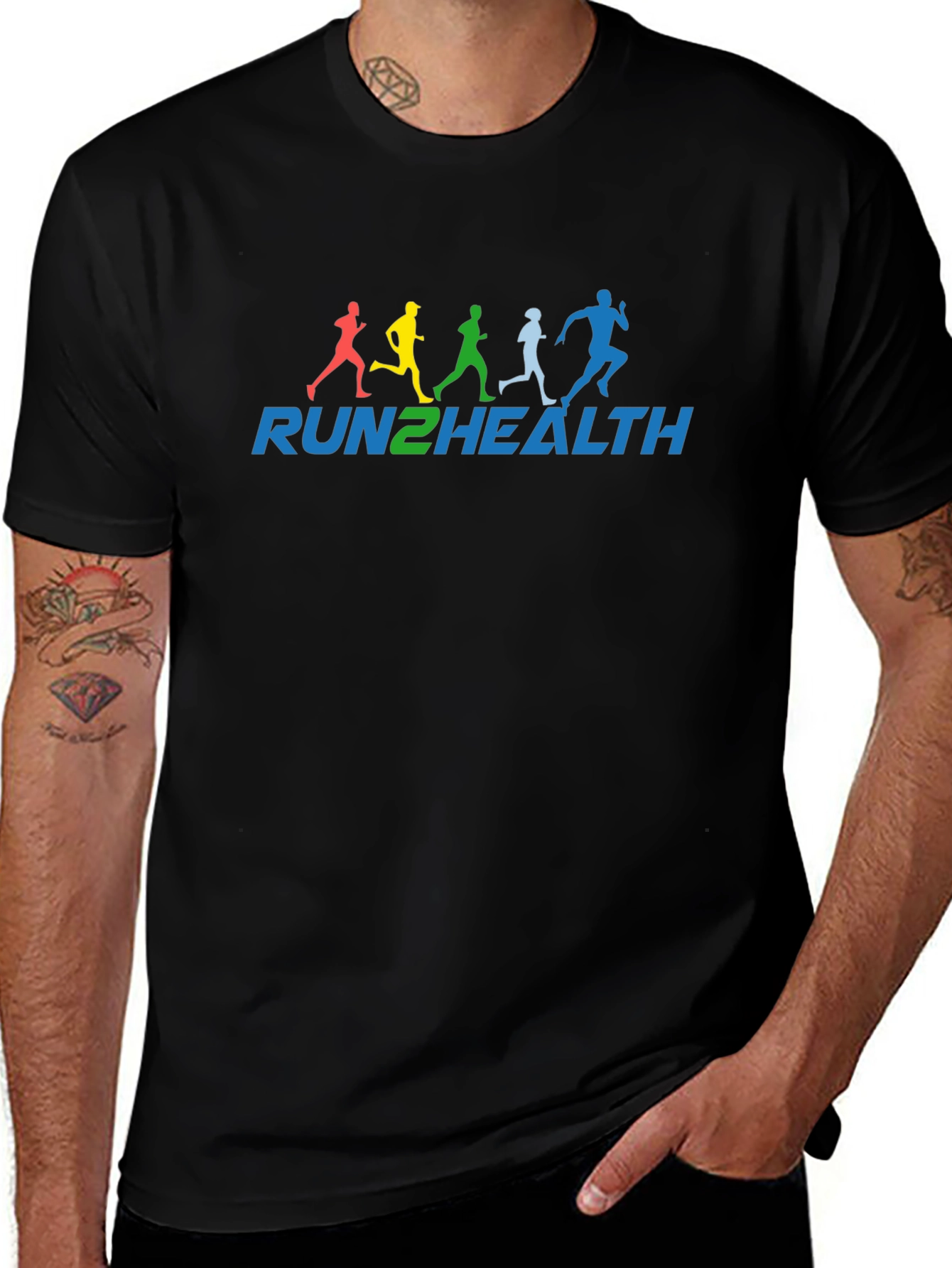 Run2Health T-Shirt: Colorful Runners Design
