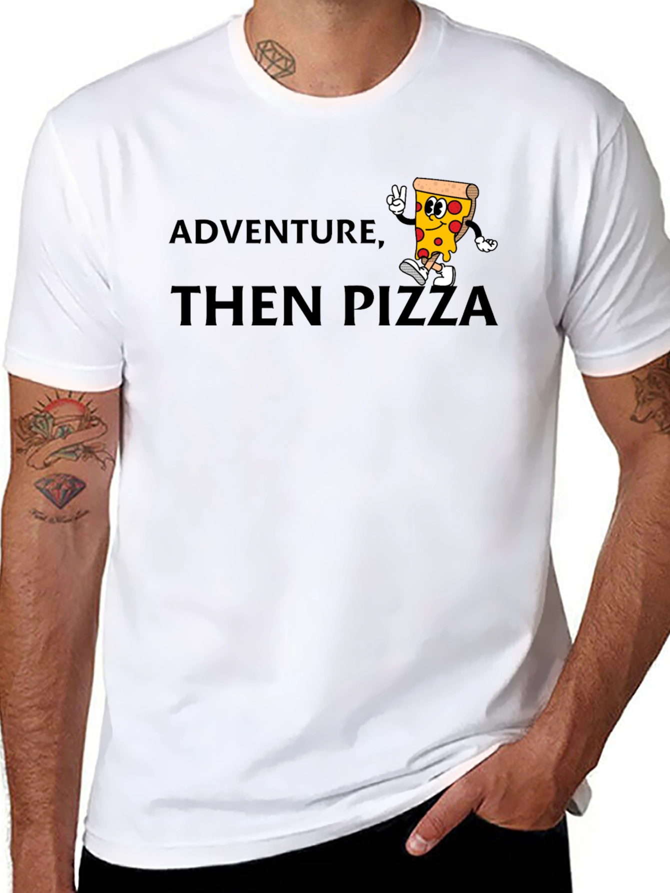 Adventure Then Pizza Graphic Tee - Cool T-Shirt