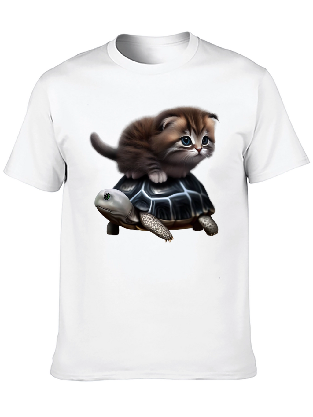 Kitten Riding Turtle Graphic T-Shirt