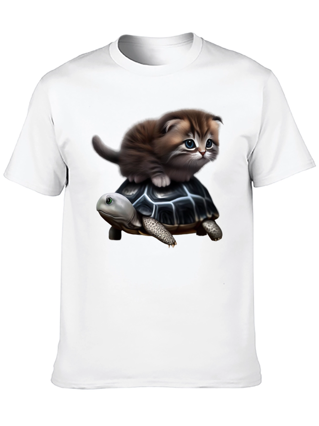 Kitten Riding Turtle Graphic T-Shirt