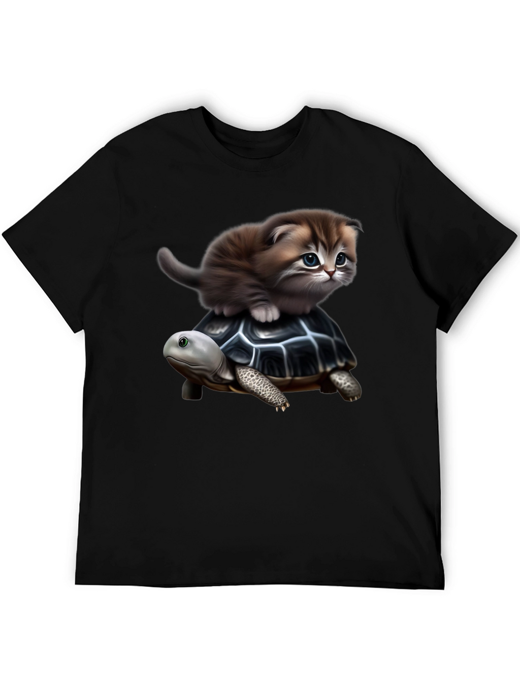 Kitten Riding Turtle Graphic T-Shirt